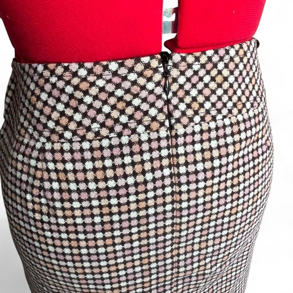Loft Wool Blend 70s Inspired Geometric Pink & Brown Mini Skirt Pockets Zip - Picture 7 of 8